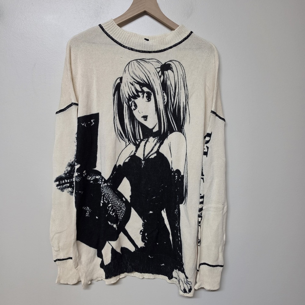 Dolls Kill Death Note Perfect Pop Idol Sweater M Anime Goth Y2K Oversized Ivory